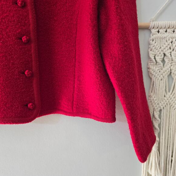 Lands' End 100% Wool Button Up Sweater Cardigan Red Vintage Size 12 - Picture 5 of 15